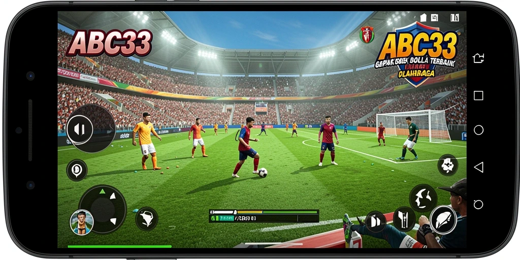 Screenshot menampilkan aksi seru di lapangan sepak bola ABC33.