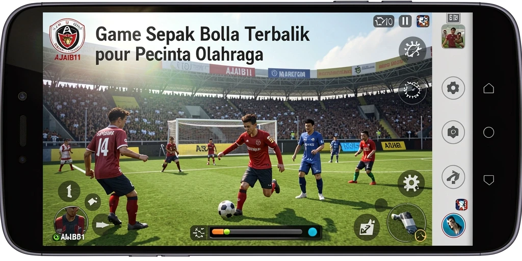 Tampilan gameplay AJAIB11 dengan aksi sepak bola yang seru.