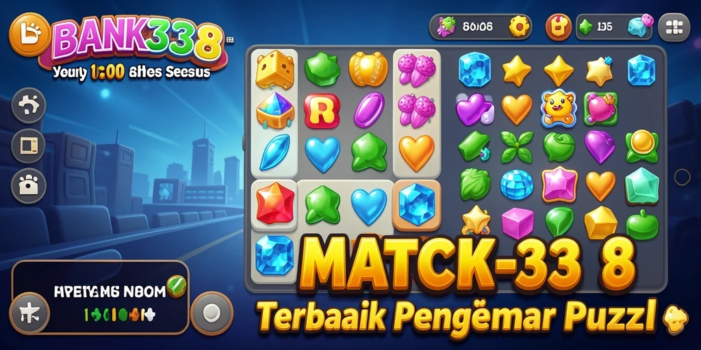Screenshot gameplay BANK338 menampilkan kombinasi warna yang cerah dan tantangan Match-3 yang mengasyikkan.