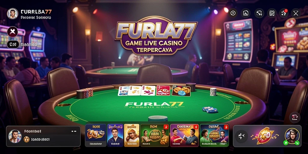 Tampilan gameplay FURLA77 dengan dealer langsung dan meja kasino.