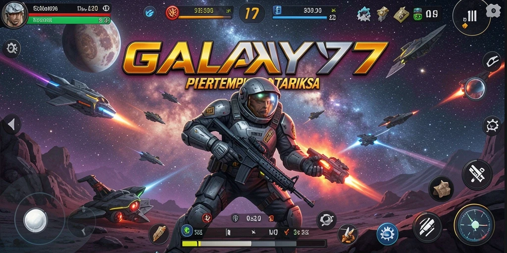 Tampilan gameplay epik di luar angkasa di GALAXY77.