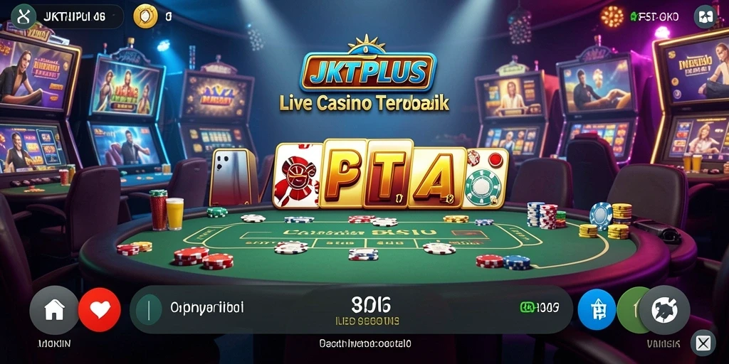 Screenshot gameplay JKTPLUS menampilkan dealer live dan suasana kasino yang mendebarkan.