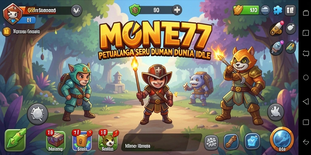 Tampilan gameplay seru dari MONTE77 dengan karakter bertarung di dunia Idle.