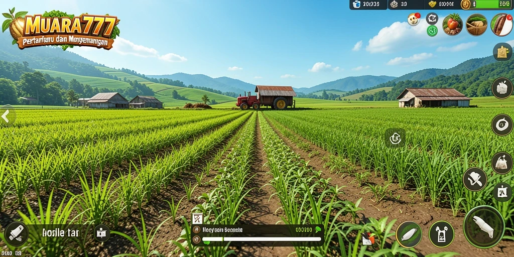 Screenshot gameplay MUARA777 menampilkan pertanian yang cerah dan dinamis.