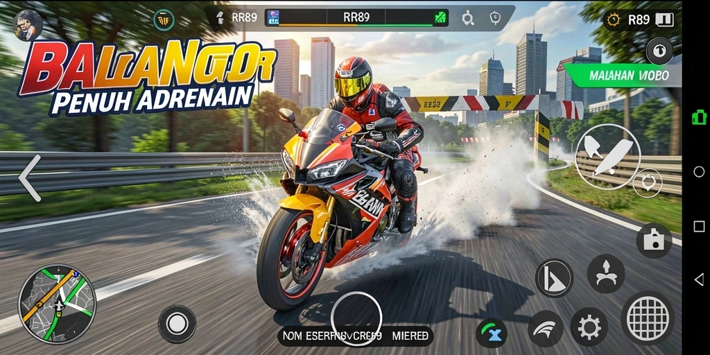 Gameplay mendebarkan dari RR89 saat balapan motor.