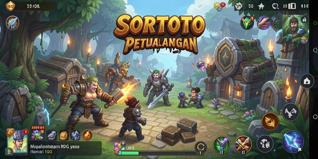 Tampilan gameplay SORTOTO yang menarik dengan aksi RPG yang seru.
